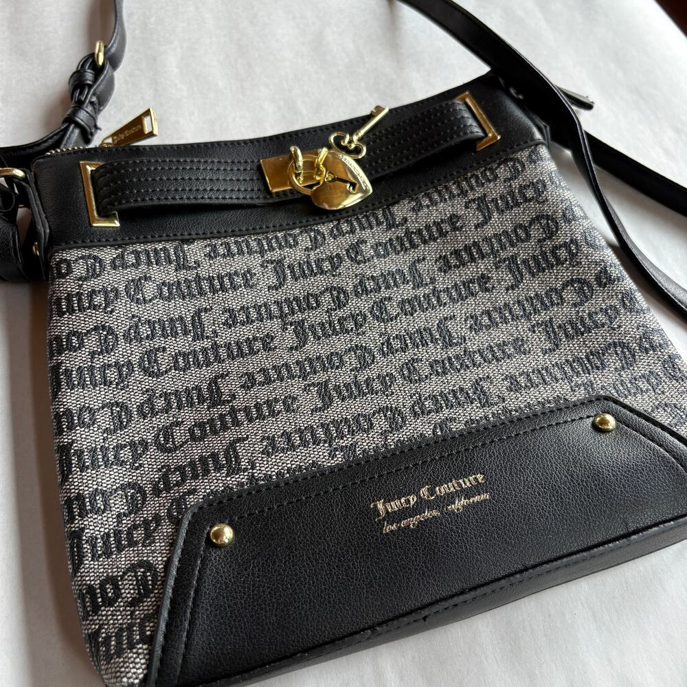 NWT Juicy Couture Black Logo Gold Lock Key Crossbody Bag Glam